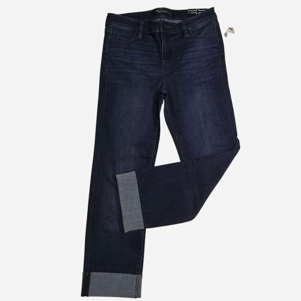 Liverpool Los Angeles Eco The Crop Cuffed Jeans Size 6/28 Dark Wash - Picture 2 of 7